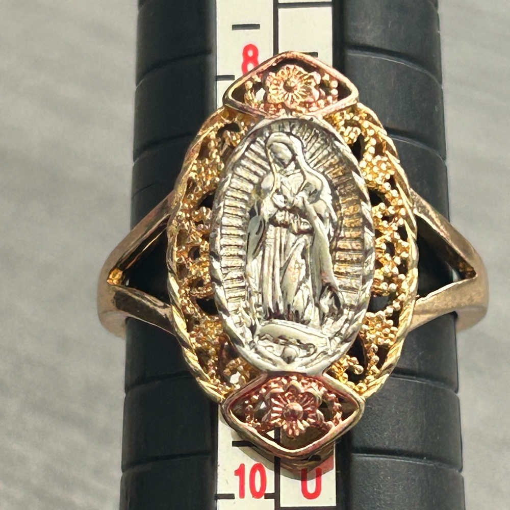 Tri-Tone Virgin Mary Ring | 18K Gold Filled | Size 9 | Yellow/Rose/White Gold